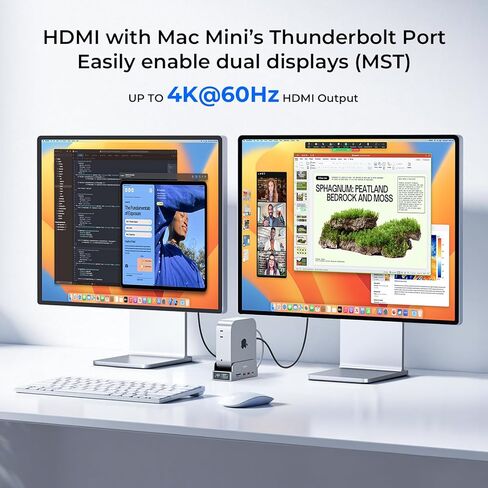 حامل RayCue SmartDock Pro لجهاز Mac mini M4 Dock مع حاوية M.2 NVMe SSD و4K 60 هرتز HDMI و10 جيجابت في الثانية USB-C/A وGigabit Ethernet وقارئات بطاقات SD/TF - محور عمودي موفر للمساحة متوافق مع Mac mini in Kuwait