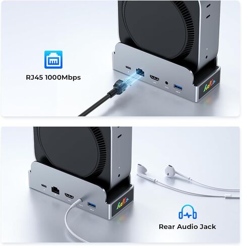حامل RayCue SmartDock Pro لجهاز Mac mini M4 Dock مع حاوية M.2 NVMe SSD و4K 60 هرتز HDMI و10 جيجابت في الثانية USB-C/A وGigabit Ethernet وقارئات بطاقات SD/TF - محور عمودي موفر للمساحة متوافق مع Mac mini in Kuwait