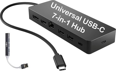 HP Universal USB-C 7-in-1 Multiport Hub Docking Station Bundle w/DKZ Hub, 4 USB Ports, Display Port 1.2, HDMI 2.0, RJ-45, USB-C Powered, No Power Supply, w/Single Cable Connection to Any Brand Laptop in Saudi Arabia