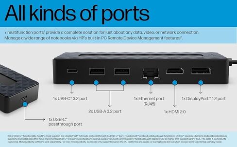 HP Universal USB-C 7-in-1 Multiport Hub Docking Station Bundle w/DKZ Hub, 4 USB Ports, Display Port 1.2, HDMI 2.0, RJ-45, USB-C Powered, No Power Supply, w/Single Cable Connection to Any Brand Laptop in Saudi Arabia