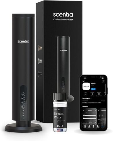 Scentia Wireless Waterless Hotel Scent Diffuser | Includes Premium USA-Made Oil Blend | App Controlled, Cordless | Home, Office, Spa, Aromatherapy | Covers 1500 Sq Ft | 72 Hrs in 1 Charging | Gold in Saudi Arabia