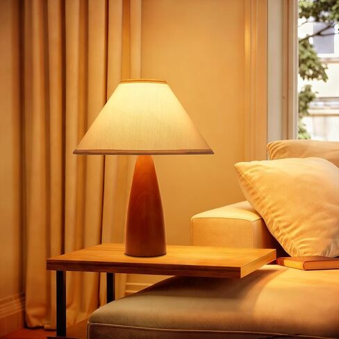 15.8'' Modern Farmhouse Table Lamp for Living Room Bedroom Office,Red Solid Wood Vintage Desk Lamp Rustic Nightstand Bedside Table Lamp with Linen Shades Beige E26 Bulb in Saudi Arabia