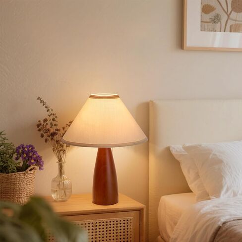 15.8'' Modern Farmhouse Table Lamp for Living Room Bedroom Office,Red Solid Wood Vintage Desk Lamp Rustic Nightstand Bedside Table Lamp with Linen Shades Beige E26 Bulb in Saudi Arabia