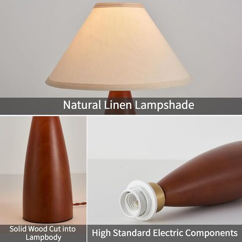 15.8'' Modern Farmhouse Table Lamp for Living Room Bedroom Office,Red Solid Wood Vintage Desk Lamp Rustic Nightstand Bedside Table Lamp with Linen Shades Beige E26 Bulb in Saudi Arabia