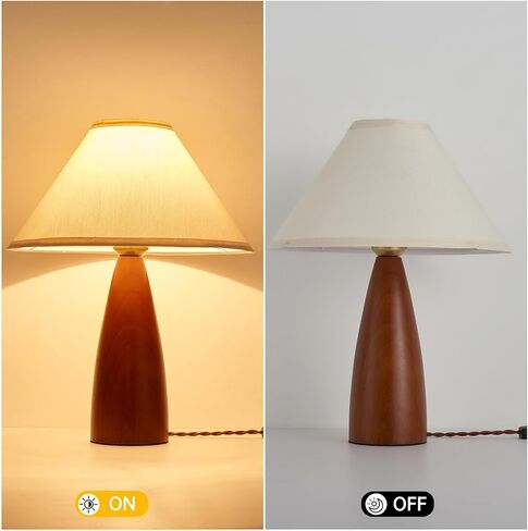 15.8'' Modern Farmhouse Table Lamp for Living Room Bedroom Office,Red Solid Wood Vintage Desk Lamp Rustic Nightstand Bedside Table Lamp with Linen Shades Beige E26 Bulb in Saudi Arabia