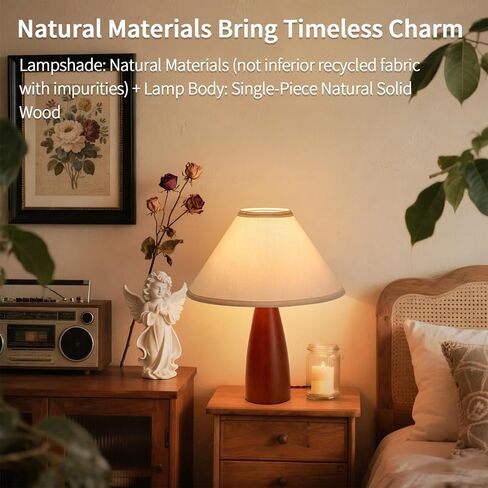 15.8'' Modern Farmhouse Table Lamp for Living Room Bedroom Office,Red Solid Wood Vintage Desk Lamp Rustic Nightstand Bedside Table Lamp with Linen Shades Beige E26 Bulb in Saudi Arabia