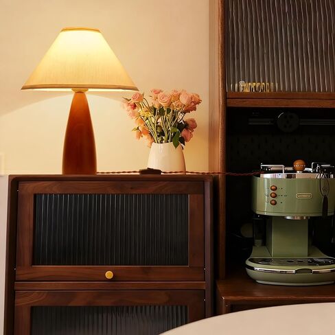 15.8'' Modern Farmhouse Table Lamp for Living Room Bedroom Office,Red Solid Wood Vintage Desk Lamp Rustic Nightstand Bedside Table Lamp with Linen Shades Beige E26 Bulb in Saudi Arabia