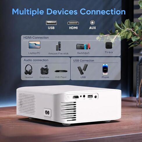 جهاز عرض محمول A5 بدقة 1920 × 1080 بدقة Full HD 4000 لومن نظام تشغيل Android، واي فاي وبلوتوث، HDMI، USB، جهاز تحكم عن بعد في السقف والتركيب على الأرض، شاشة 12 قدم in Saudi Arabia
