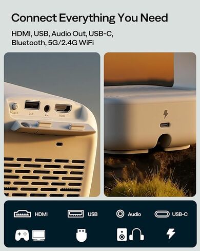 جهاز عرض Aurzen D1 air الذكي المحمول مع حزمة حامل جهاز عرض قابلة للتعديل، يعمل بمنفذ USB-C، إعداد تلقائي سهل، صوت دولبي 16 وات، تطبيقات رسمية مدمجة، 1080 بكسل HDR10 الأصلي، جهاز عرض أفلام خارجي، أبيض in Saudi Arabia