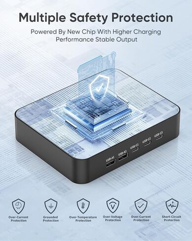 محطة شحن MSTJRY USB C لأجهزة متعددة: شاحن متعدد سريع بقدرة 90 وات و5 منافذ لهواتف iPhone iPad والأجهزة اللوحية - منظم قاعدة شحن مع فواصل قابلة للتعديل للفصول الدراسية المنزلية والمكتبية in Kuwait