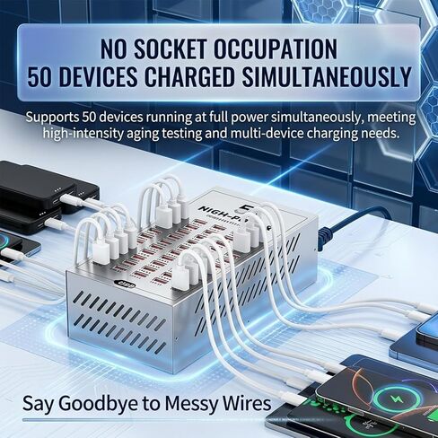 محطة شحن USB بقدرة 200 وات، كتلة شاحن سريع عالية الطاقة بـ 50 منفذًا، محطة شحن متعددة لسطح المكتب مع حماية ذكية من IC، شاحن USB متعدد المنافذ لأجهزة متعددة، رائع للفصول الدراسية والمكتب والمتجر in Kuwait