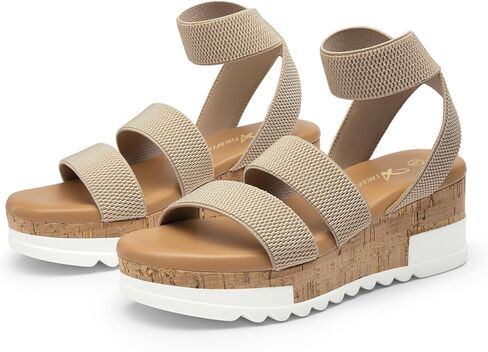 Athlefit Women's Wedge Sandals Platform Sandals Cork Elastic Strap Sandals in Kuwait