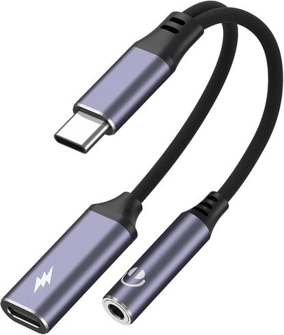 محول سماعة رأس وشاحن USB C إلى 3.5 مم، محول 2 في 1 USB C إلى الصوت مع كابل منفذ شحن سريع PD 60 وات لهواتف iPhone 17 16 15 وSamsung Galaxy S25 S22 والمزيد in Saudi Arabia