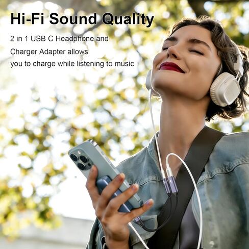 محول سماعة رأس وشاحن USB C إلى 3.5 مم، محول 2 في 1 USB C إلى الصوت مع كابل منفذ شحن سريع PD 60 وات لهواتف iPhone 17 16 15 وSamsung Galaxy S25 S22 والمزيد in Saudi Arabia