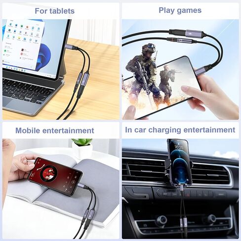 محول سماعة رأس وشاحن USB C إلى 3.5 مم، محول 2 في 1 USB C إلى الصوت مع كابل منفذ شحن سريع PD 60 وات لهواتف iPhone 17 16 15 وSamsung Galaxy S25 S22 والمزيد in Saudi Arabia