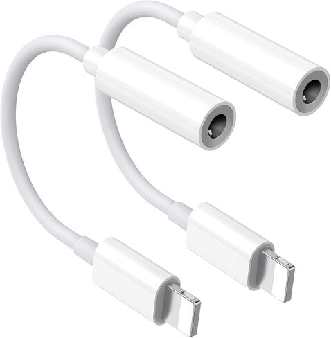 Headphone adapter for iPhone, Lightning to 3.5 mm Headphone Jack Adapter,2 Pack Earbuds/Earphones Converter Cord Aux Cable Audio Connector Compatible with iPhone 14/13/ 12/SE/11/XR/Xs/X/8/iPad/iPod in Saudi Arabia