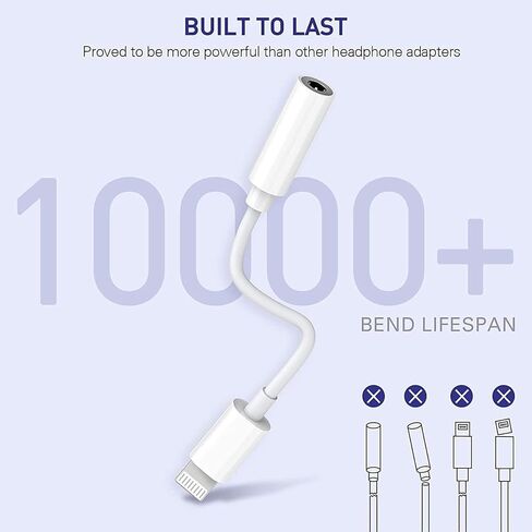 Headphone adapter for iPhone, Lightning to 3.5 mm Headphone Jack Adapter,2 Pack Earbuds/Earphones Converter Cord Aux Cable Audio Connector Compatible with iPhone 14/13/ 12/SE/11/XR/Xs/X/8/iPad/iPod in Saudi Arabia