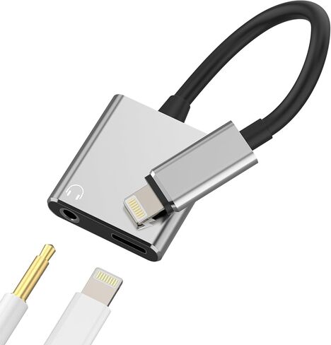 IPhone AUX Adapter(2 in 1)Lightning to 3.5mm Jack Headphone Cable Splitter Dongle Charger Cord MFI Certified Audio Adaptador Earbud Charging Converter for 14 13 12 11 Pro Max X Xr Xs 7 8 Plus in Saudi Arabia