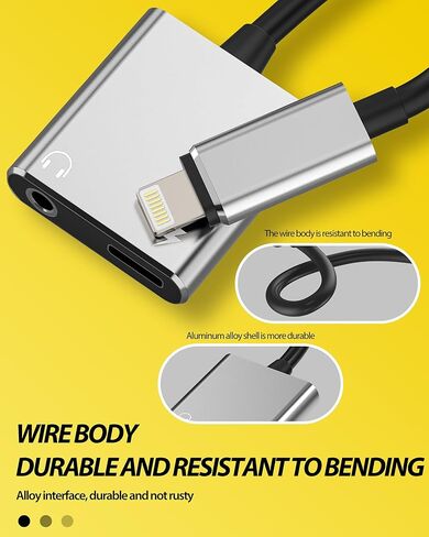 IPhone AUX Adapter(2 in 1)Lightning to 3.5mm Jack Headphone Cable Splitter Dongle Charger Cord MFI Certified Audio Adaptador Earbud Charging Converter for 14 13 12 11 Pro Max X Xr Xs 7 8 Plus in Saudi Arabia