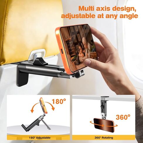 Travel Phone Holder, 2-in-1 Clip & Tripod Stand, Magnetic Phone Mount for Airplane, Desk, Luggage, Compatible with iPhone 13-17 Series, Android Phones (Included Magnetic Ring) in Saudi Arabia