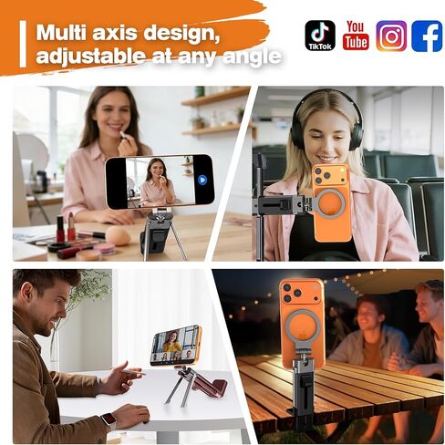 Travel Phone Holder, 2-in-1 Clip & Tripod Stand, Magnetic Phone Mount for Airplane, Desk, Luggage, Compatible with iPhone 13-17 Series, Android Phones (Included Magnetic Ring) in Saudi Arabia