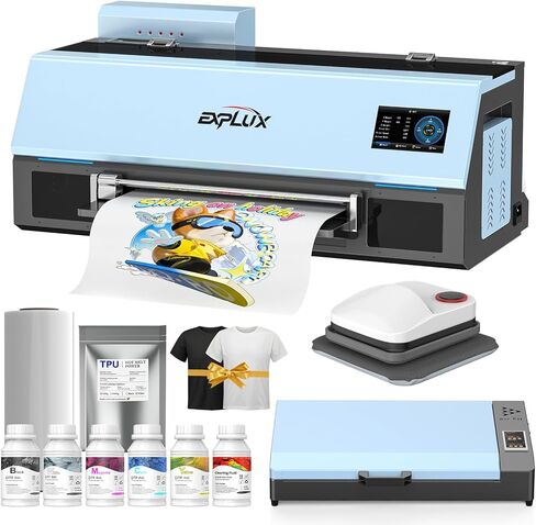 Explux A3 DTF Printer ، XP600 Turbo Printhead ، 2x أسرع الإخراج ، تصميم مضاد للكلوج+عرض متعدد الوظائف LED ، متوافق متعدد المواد ، حبر الهدايا لمدة عامين (طابعة+مسحوق Shaker+Heat Press+Filter) in Kuwait