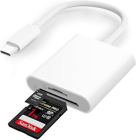 قارئ بطاقات USB C إلى SD، محول قارئ بطاقات ذاكرة 2 في 1 من النوع C إلى SD وTF، قارئ بطاقات ذاكرة Groodo قارئ بطاقات MicroSD متوافق مع iPhone15 16 17/iPad/Mac/الكمبيوتر المحمول والمزيد من أجهزة USB-C in Kuwait