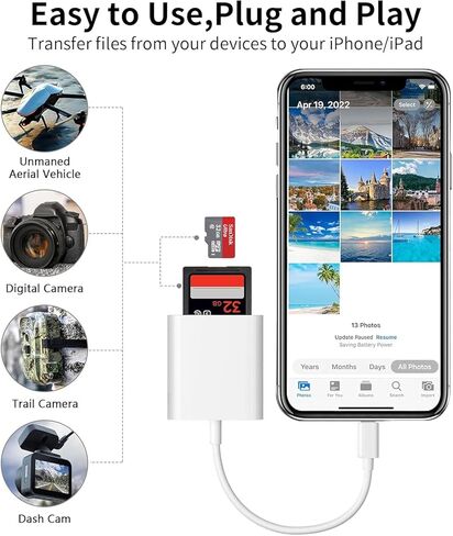 قارئ بطاقات USB C إلى SD، محول قارئ بطاقات ذاكرة 2 في 1 من النوع C إلى SD وTF، قارئ بطاقات ذاكرة Groodo قارئ بطاقات MicroSD متوافق مع iPhone15 16 17/iPad/Mac/الكمبيوتر المحمول والمزيد من أجهزة USB-C in Kuwait