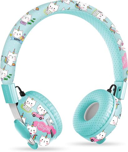 LilGadgets Untangled Pro Kids On-Ear Headphones - Bluetooth Wireless Headphones – Volume-Limited to 93 dB with Built-in Sharing Port (Rainbow Cat) in Saudi Arabia