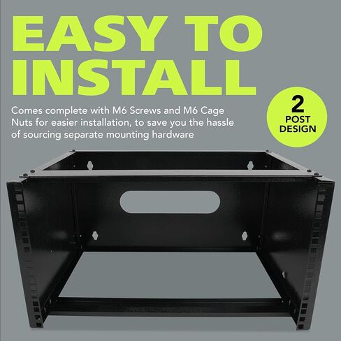 Pearington 6U Wall Mount Network Rack - 13.75 Inch Deep (Low Profile) - 19" Patch Panel Bracket for Shallow Server and IT Equipment, Network Switches - 44lbs/20kg Weight Capacity, Black (WALLMOUNT6) in Saudi Arabia