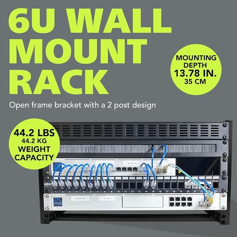 Pearington 6U Wall Mount Network Rack - 13.75 Inch Deep (Low Profile) - 19" Patch Panel Bracket for Shallow Server and IT Equipment, Network Switches - 44lbs/20kg Weight Capacity, Black (WALLMOUNT6) in Saudi Arabia