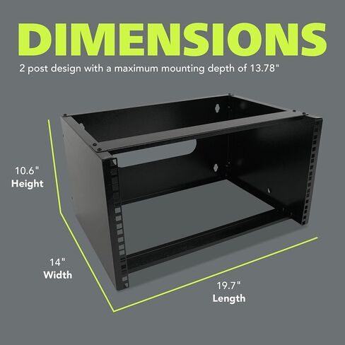 Pearington 6U Wall Mount Network Rack - 13.75 Inch Deep (Low Profile) - 19" Patch Panel Bracket for Shallow Server and IT Equipment, Network Switches - 44lbs/20kg Weight Capacity, Black (WALLMOUNT6) in Saudi Arabia