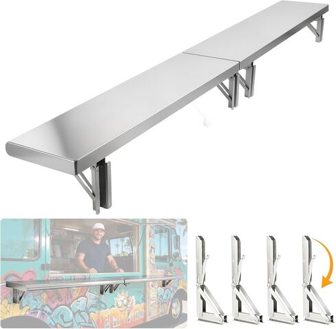 Sidasu Concession Shelf 50" L x 12''W Folding Shelf Stainless Steel Food Shelf Stand Serving for Concession Serving Window Food Truck, Kitchen, Counter in Saudi Arabia