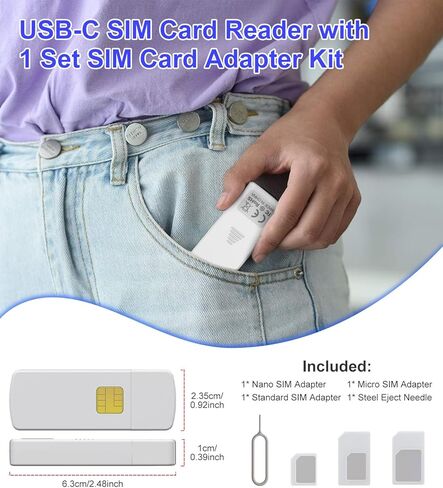 USB C SIM Card Reader - Sim Card Adapter Kit with Eject Pin - Standard/Micro/Nano Sim Card Readers - USBC to Sim Card Adapter Edit and Read Messages/Contacts - SIM Adapters for Laptop Computer Windows in Saudi Arabia