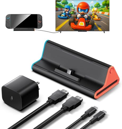 قاعدة سويتش 2 مع شاحن 60 وات وكابل HDMI، محطة إرساء محمولة 4K لوحدة تحكم نينتندو سويتش 2، قاعدة حامل موصل تلفزيون السفر، كابل شحن USB-C، سلك طاقة محول تيار متردد، مجموعة ملحقات الألعاب in Kuwait