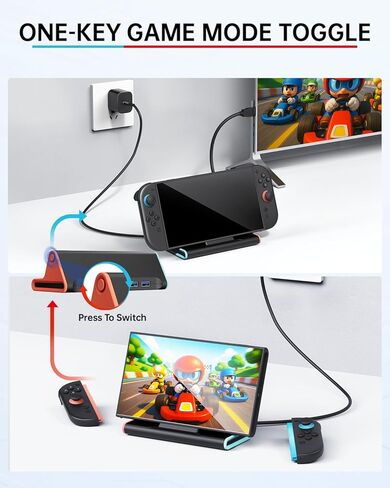 قاعدة سويتش 2 مع شاحن 60 وات وكابل HDMI، محطة إرساء محمولة 4K لوحدة تحكم نينتندو سويتش 2، قاعدة حامل موصل تلفزيون السفر، كابل شحن USB-C، سلك طاقة محول تيار متردد، مجموعة ملحقات الألعاب in Kuwait