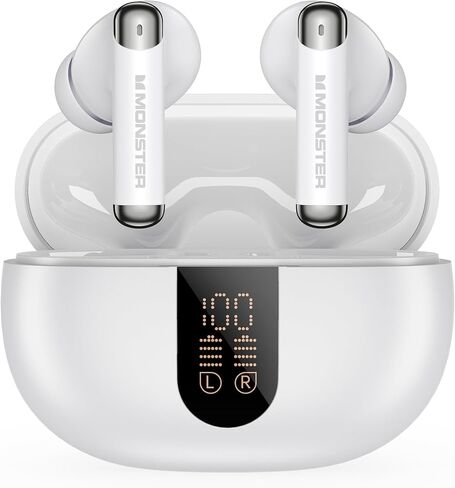 Monster N-Lite 211 Wireless Earbuds, Bluetooth 6.0 Stereo Headphones with Powerful Bass, Built-in Noise-Cancelling Mic for Clear Calls, LED Display, 36H Playtime, IPX5 Waterproof Design for Sports in Saudi Arabia