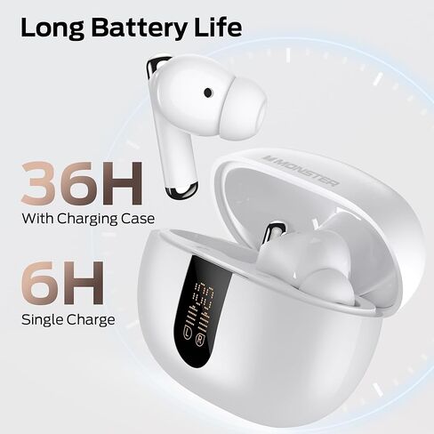 Monster N-Lite 211 Wireless Earbuds, Bluetooth 6.0 Stereo Headphones with Powerful Bass, Built-in Noise-Cancelling Mic for Clear Calls, LED Display, 36H Playtime, IPX5 Waterproof Design for Sports in Saudi Arabia