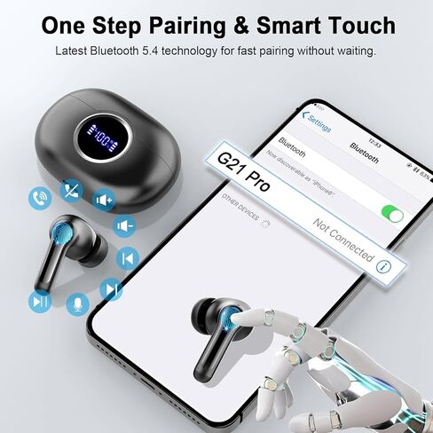 سماعات أذن لاسلكية، 2026 3D-Stereo Bluetooth 5.4 سماعات رأس Deep Bass Ear Bud، 4 ميكروفون إلغاء الضوضاء ENC، سماعات أذن USB-C لمدة 40+ ساعة، سماعة مقاومة للماء IP-X7 للرياضة والتمارين الرياضية ولوحة الكمبيوتر المحمول Android iOS in Kuwait