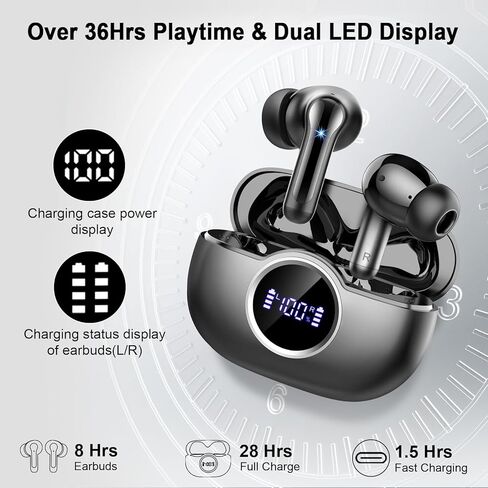 سماعات أذن لاسلكية، 2026 3D-Stereo Bluetooth 5.4 سماعات رأس Deep Bass Ear Bud، 4 ميكروفون إلغاء الضوضاء ENC، سماعات أذن USB-C لمدة 40+ ساعة، سماعة مقاومة للماء IP-X7 للرياضة والتمارين الرياضية ولوحة الكمبيوتر المحمول Android iOS in Kuwait