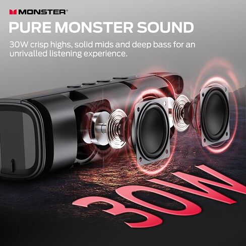 Monster S290 Bluetooth Speaker, Portable Bluetooth Speaker With 30W Loud Stereo Sound, Bluetooth 6.0, 15H Playtime, TWS Pairing, Support AUX/TF Card, IPX6 Waterproof Wireless Speaker for Home, Outdoor in Saudi Arabia