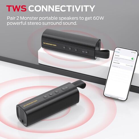 Monster S290 Bluetooth Speaker, Portable Bluetooth Speaker With 30W Loud Stereo Sound, Bluetooth 6.0, 15H Playtime, TWS Pairing, Support AUX/TF Card, IPX6 Waterproof Wireless Speaker for Home, Outdoor in Saudi Arabia