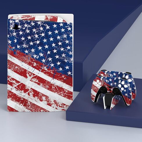 PlayVital Full Set Skin Decal for ps5 Console Disc Edition, Vinyl Sticker Decal Cover for ps5 Controller & Charging Station & Headset & Media Remote - Impression US Flag in Saudi Arabia