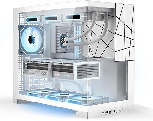 حقيبة كمبيوتر ألعاب ATX، حقيبة كمبيوتر متوسطة البرج مع غرفة مزدوجة لإدارة الكابلات، هيكل مكتبي فريد بانورامي 270 درجة، مروحة ARGB خلفية مثبتة مسبقًا، لـ BTF ATX/MATX Mobo، 360 AIO (أبيض، 120 مم × 1) in Kuwait