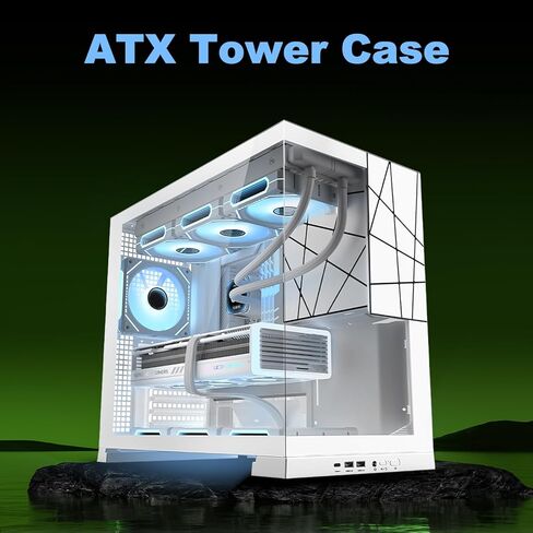 حقيبة كمبيوتر ألعاب ATX، حقيبة كمبيوتر متوسطة البرج مع غرفة مزدوجة لإدارة الكابلات، هيكل مكتبي فريد بانورامي 270 درجة، مروحة ARGB خلفية مثبتة مسبقًا، لـ BTF ATX/MATX Mobo، 360 AIO (أبيض، 120 مم × 1) in Kuwait