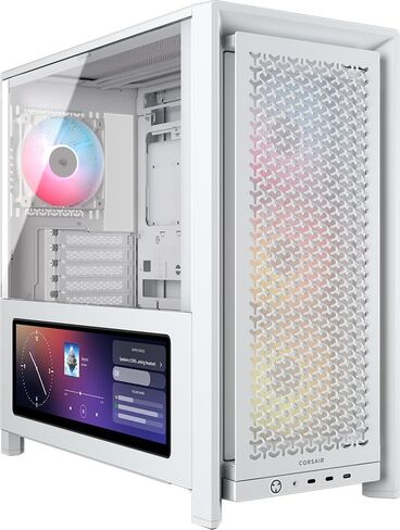 إطار CORSAIR 4000D LCD RS ARGB Modular Mid-Tower ATX PC Case - XENEON Edge LCD تعمل باللمس، نظام تركيب مروحة InfiniRail، 4X RS120 ARGB PWM Fans، دعم اللوحة الأم العكسية - أبيض in Saudi Arabia