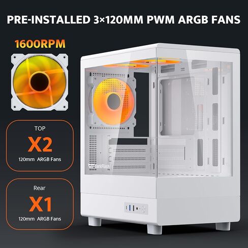 حافظة كمبيوتر الألعاب darkFlash DB330M Micro-ATX، زجاج مقسّى مزدوج بانورامي 270 درجة، 3 × مراوح PWM ARGB مثبتة مسبقًا، تصميم تدفق هواء عمودي، إدخال/إخراج أمامي من النوع C، يدعم ما يصل إلى 240 مم AIO، أبيض in Saudi Arabia