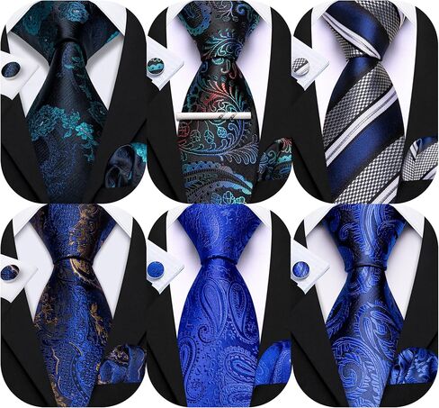 Barry.Wang Men Paisley Tie Set with Pocket Square Cufflink Silk Woven Necktie Formal Wedding Party 6PCS in Saudi Arabia
