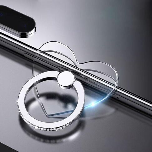 Cell Phone Finger Ring Holder,2pcs Transparent Heart Shape Ring Grip Stand with Diamond，Universal 360 Degree Rotation Finger Kickstand Compatible with Most Phone and Tablet in Saudi Arabia