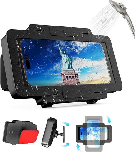 Waterproof Phone Holder for Shower, [Shower Phone Mount] with IPX6 Rating & Anti-Fog Screen, 360° Rotatable [Waterproof Shower Phone Holder] with Strong Suction for iPhone Android 4-7 Inch (Black) in Saudi Arabia